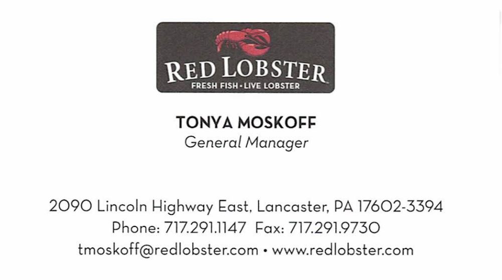 Red Lobster business card